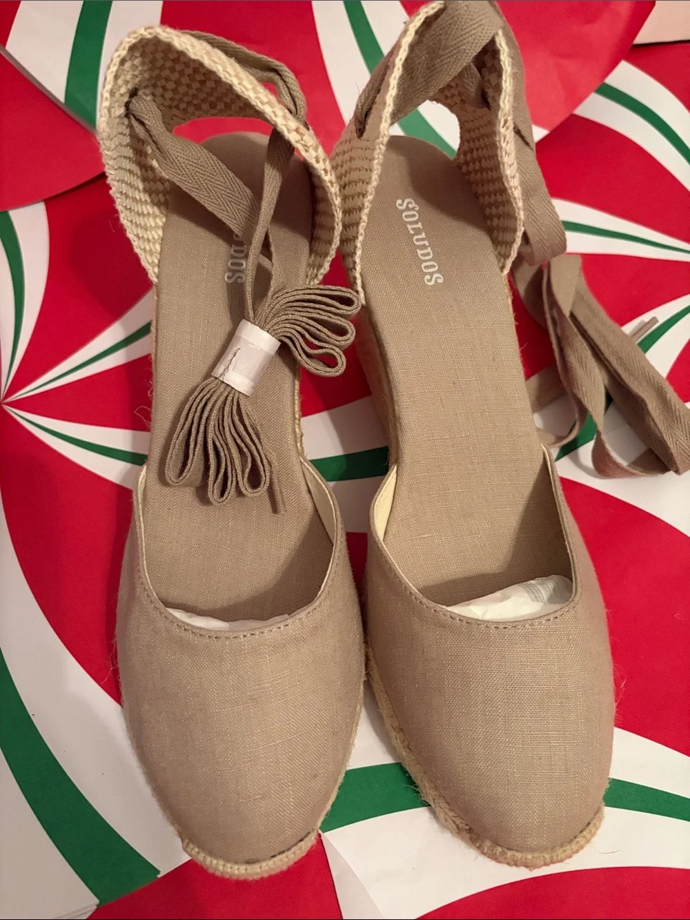 Soludos Beige Linen Espadrille Wedge Wrap Sandals